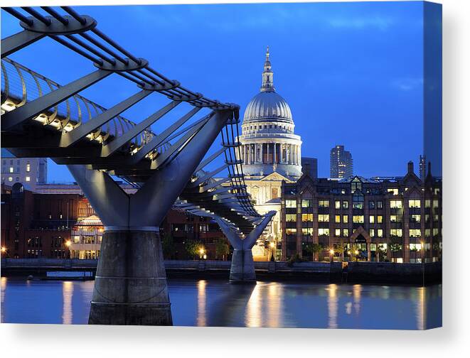 London Canvas Print featuring the photograph Millennium Bridge and St Pauls Cathedral by Colin Woods