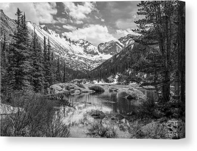 Millls Canvas Print featuring the photograph Mills Lake Black and White by Aaron Spong