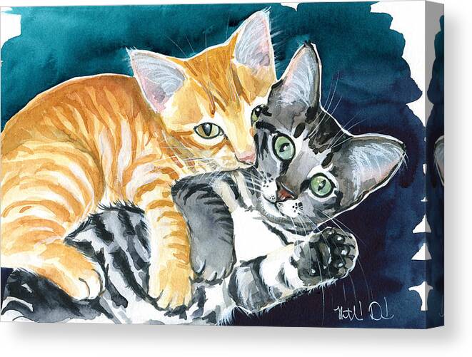 Cat Canvas Print featuring the painting Milo and Tigger - Cute Kitty Painting by Dora Hathazi Mendes