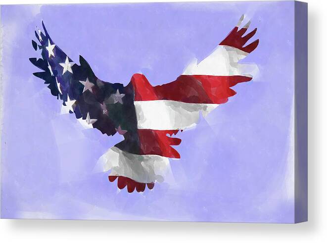 Eagle Canvas Print featuring the digital art Minimal Abstract Eagle With Flag Watercolor by Ricky Barnard