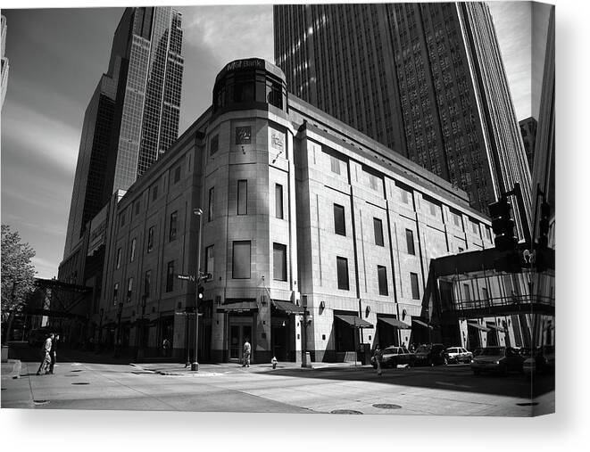 America Canvas Print featuring the photograph Minneapolis Downtown BW by Frank Romeo