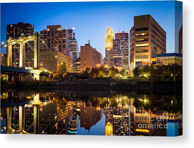 Hennepin Canvas Print featuring the photograph Minneapolis Reflections on the Mississippi by Ernesto Ruiz