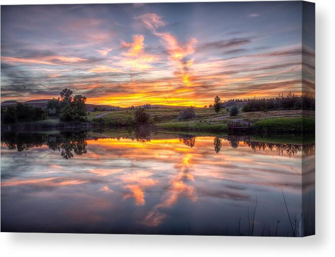 Sunset Canvas Print featuring the photograph Mirror Lake Sunset by Fiskr Larsen
