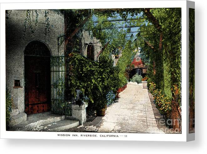 Mission Inn Canvas Print featuring the photograph Mission Inn Courtyard - Riverside CA - 1940s by Sad Hill - Bizarre Los Angeles Archive