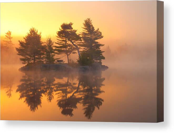 Autumn Canvas Print featuring the photograph Misty Island Sunrise by Irwin Barrett