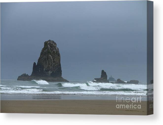 Oregon Canvas Print featuring the photograph Misty Summer Morning At Cannon Beach by Christiane Schulze Art And Photography