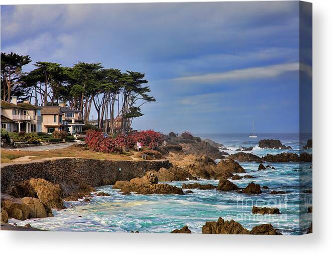 Pacific Ocean Canvas Print featuring the photograph Monterey Ocean Cypress Trees Pacific Ocean color by Chuck Kuhn