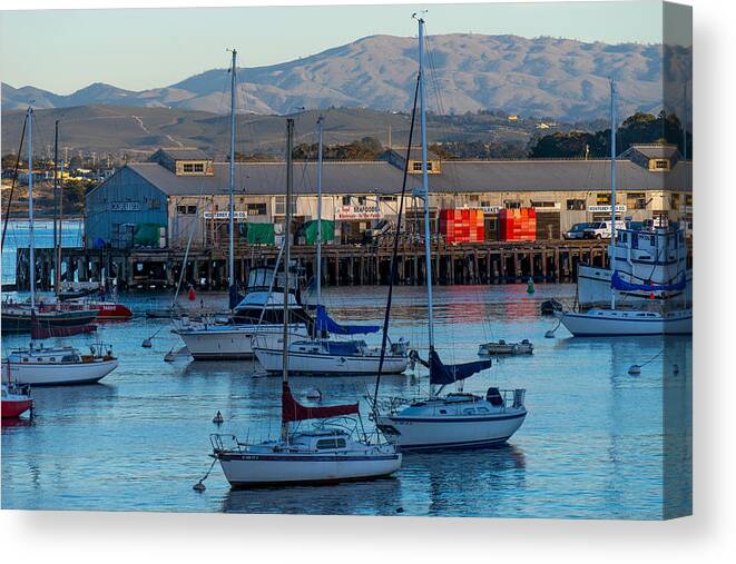 Monterey Canvas Print featuring the photograph Monterey Wharf at Sunset by Derek Dean