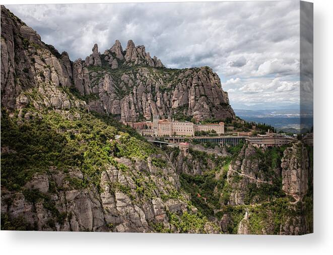 Montserrat Canvas Print featuring the photograph Montserrat Mountains and Monastery in Spain by Artur Bogacki