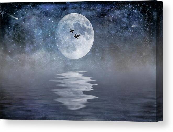 Space Canvas Print featuring the photograph Moon and Sea by Cathy Kovarik