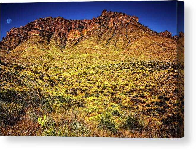 Mountain Canvas Print featuring the photograph Moon Over the Cristo Mountains by Mike Stephens