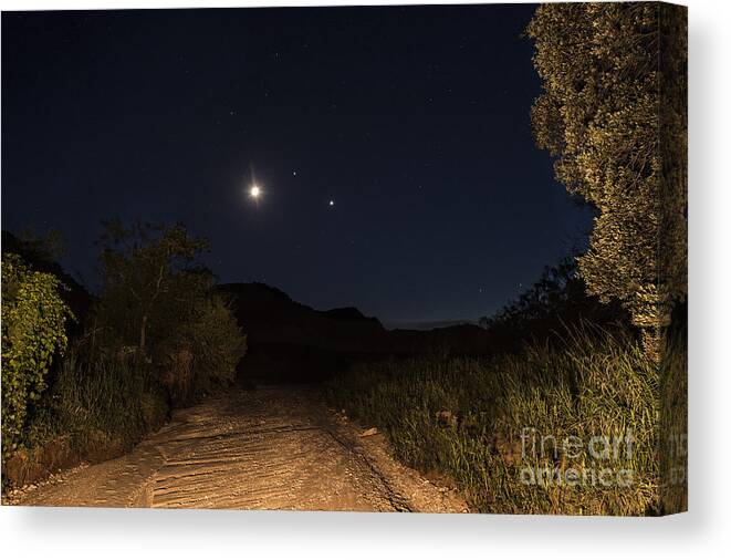 Landscapes Canvas Print featuring the photograph Moon Venus Jupiter by Melany Sarafis