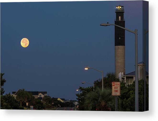 Moon Canvas Print featuring the photograph Moonlight Lighthouse by Nick Noble