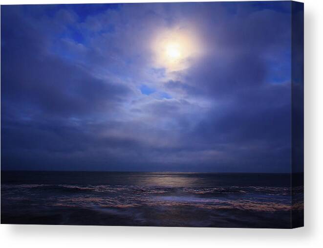 Cape Hatteras Canvas Print featuring the photograph Moonlight on the Ocean at Hatteras by Joni Eskridge