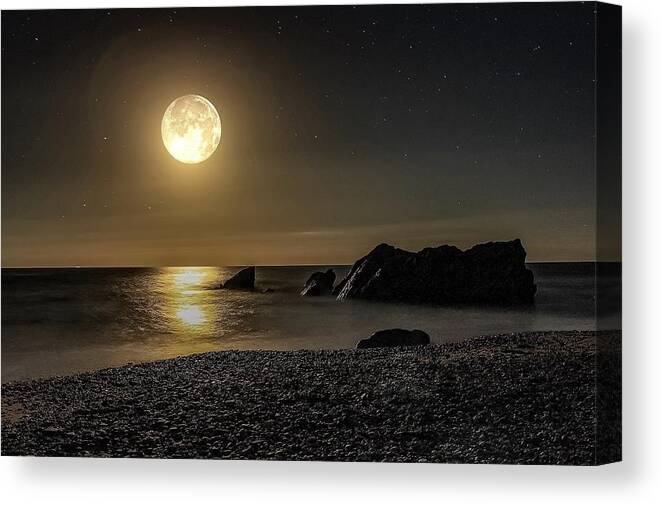 Landscape Canvas Print featuring the photograph Moonlight reflection by Claire Whatley