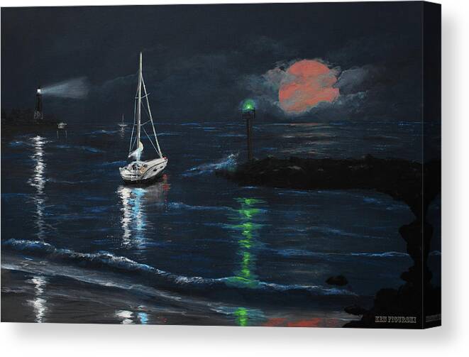 Delray Canvas Print featuring the painting Moonrise Bay 2 by Ken Figurski