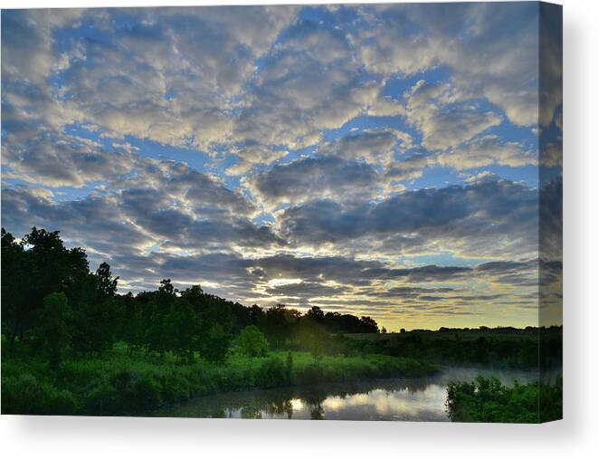 Glacial Park Canvas Print featuring the photograph Morning Clouds over Glacial Park's Nippersink Creek by Ray Mathis