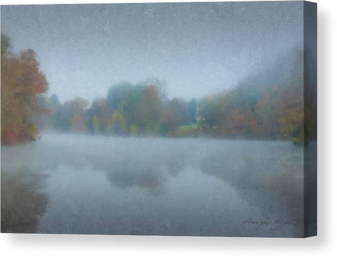Morning Canvas Print featuring the painting Morning Mist on Langwater Pond by Bill McEntee