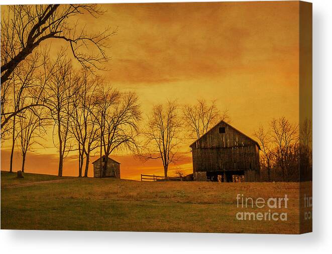 Morning Sunrise On The Farm Canvas Print featuring the digital art Morning Sunrise on the Farm by Randy Steele
