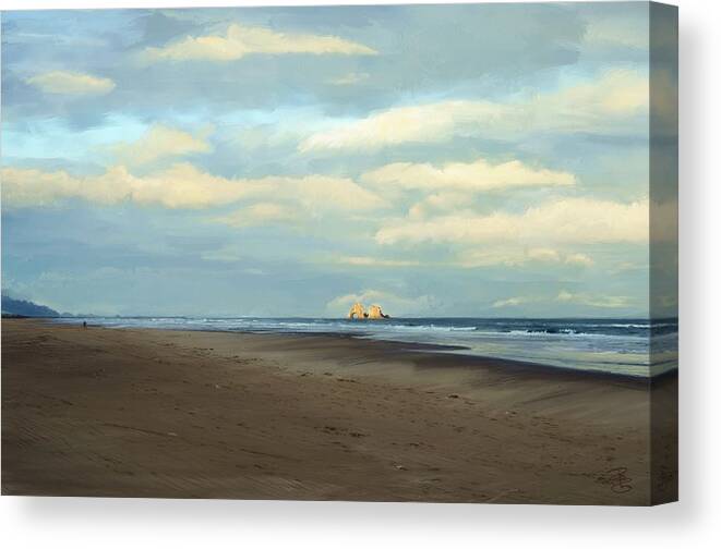 Beach Canvas Print featuring the digital art Morning Walk by Debra Baldwin