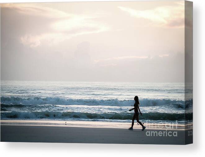 Daytona Beach Canvas Print featuring the photograph Morning Walk with Color by Ed Taylor