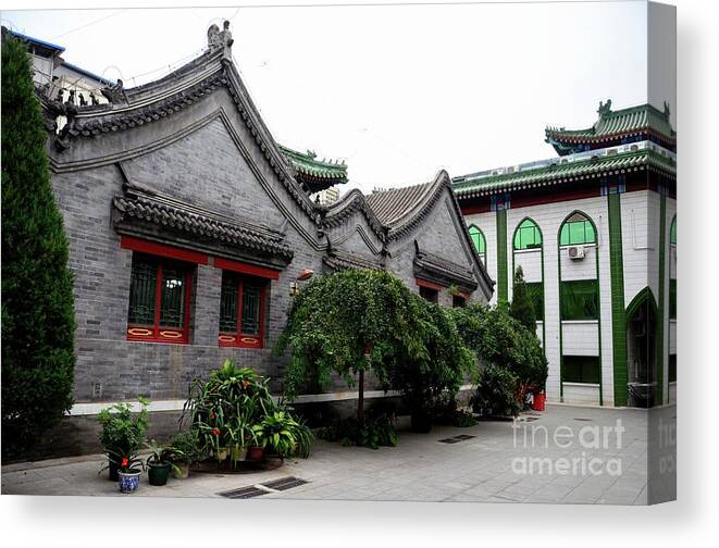 Mosque Canvas Print featuring the photograph Mosque building in traditional Chinese architecture style Beijing China by Imran Ahmed