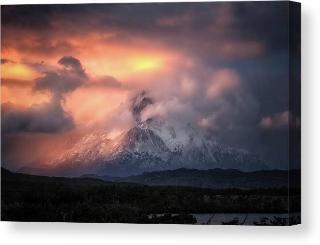 Paine Massif Canvas Print featuring the photograph Mountain Glows by Nicki Frates