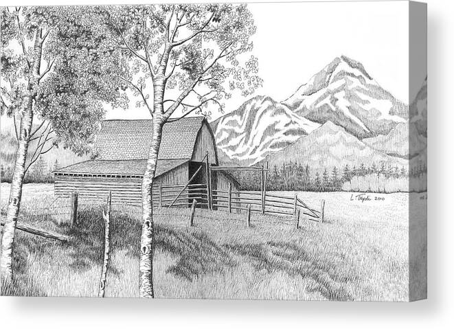 Landscape Canvas Print featuring the drawing Mountain Pastoral by Lawrence Tripoli