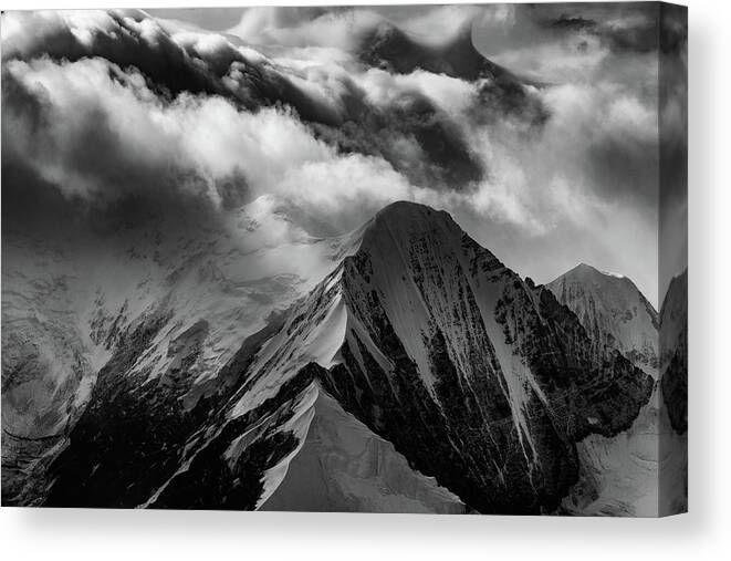 Denali Canvas Print featuring the photograph Mountain Peak in Black and White by Rick Berk