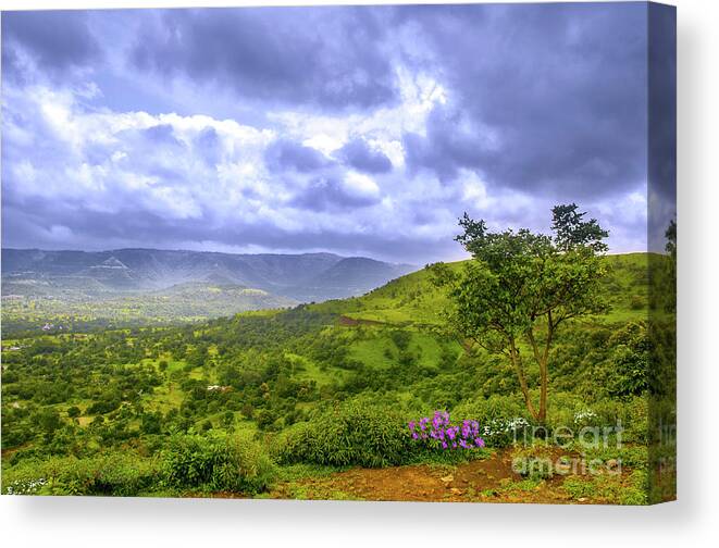 Landscape Canvas Print featuring the photograph Mountain View by Charuhas Images