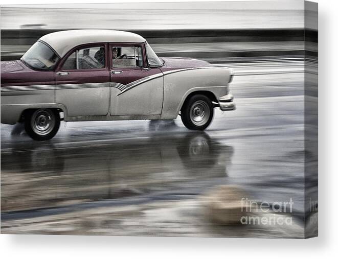 Havana Canvas Print featuring the photograph Moving Old Car by Jose Rey