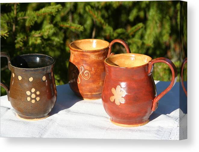 Coffee Canvas Print featuring the ceramic art Mugs by Monika Hood