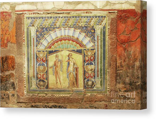Ancient Canvas Print featuring the photograph Mural at Hercaluneum by Patricia Hofmeester