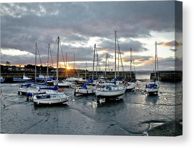 Musselburgh Canvas Print featuring the photograph Musselburgh marina in the sunset. by Elena Perelman