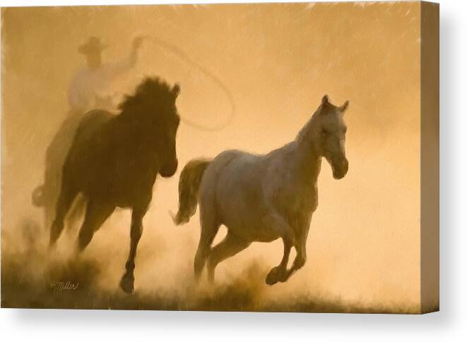 Mustang Canvas Print featuring the pastel Mustang Roundup by Kathie Miller