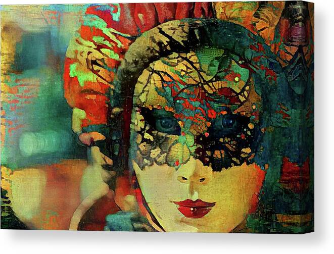 Mysterious Canvas Print featuring the mixed media Mysterious mask by Lilia S