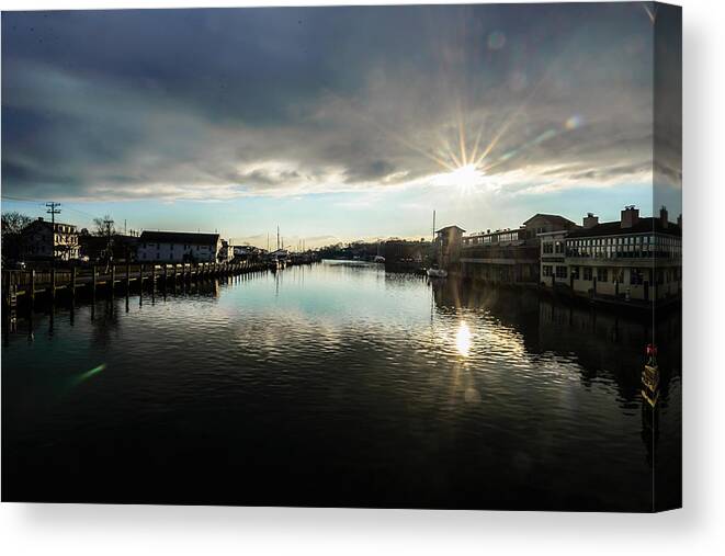 Sunset Canvas Print featuring the photograph Mystic River by Robert McKay Jones