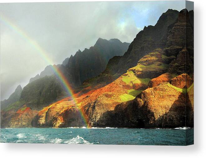 Rainbow Canvas Print featuring the photograph Napali Coast Rainbow by Ted Keller