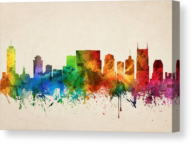 Nashville Canvas Print featuring the painting Nashville Tennessee Skyline 05 by Aged Pixel