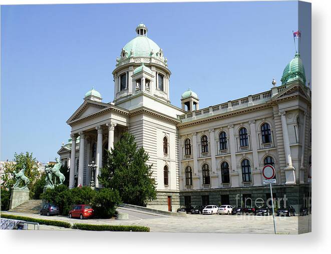 National Assembly Canvas Print featuring the photograph National Assembly building 1, Belgrade, Serbia by Vladi Alon