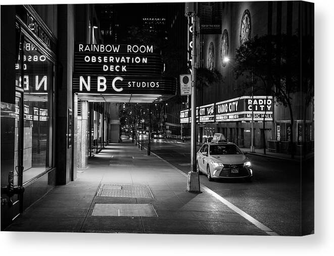 Nyc Canvas Print featuring the photograph NBC Studios Rockefeller Center Black and White by John McGraw