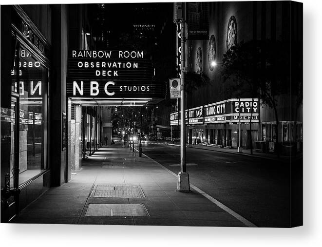 Nyc Canvas Print featuring the photograph NBC Studios Rockefeller Center NYC Black and White by John McGraw