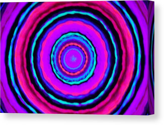 Round Ring Particle Canvas Print featuring the photograph Neon ripples of lights by Maria Aduke Alabi