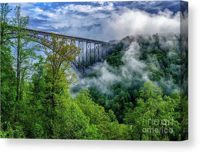 Usa Canvas Print featuring the photograph New River Gorge Bridge Morning by Thomas R Fletcher