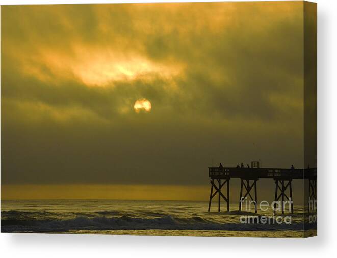Sunrise Canvas Print featuring the photograph Moody Sunrise with pier 12-31-15 by Julianne Felton