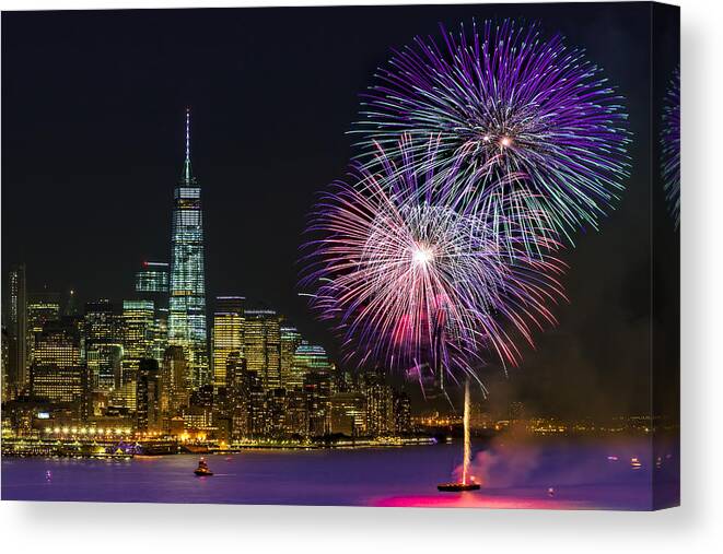 Fireworks Canvas Print featuring the photograph New York City Summer Fireworks by Susan Candelario