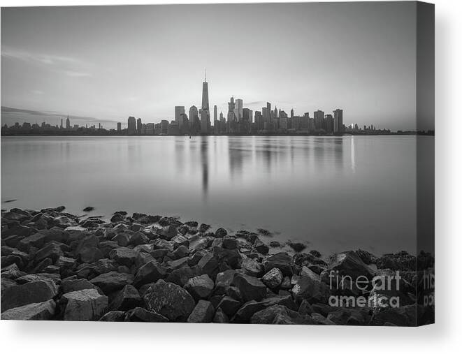 Lower Manhattan Canvas Print featuring the photograph New York City Sunrise BW by Michael Ver Sprill