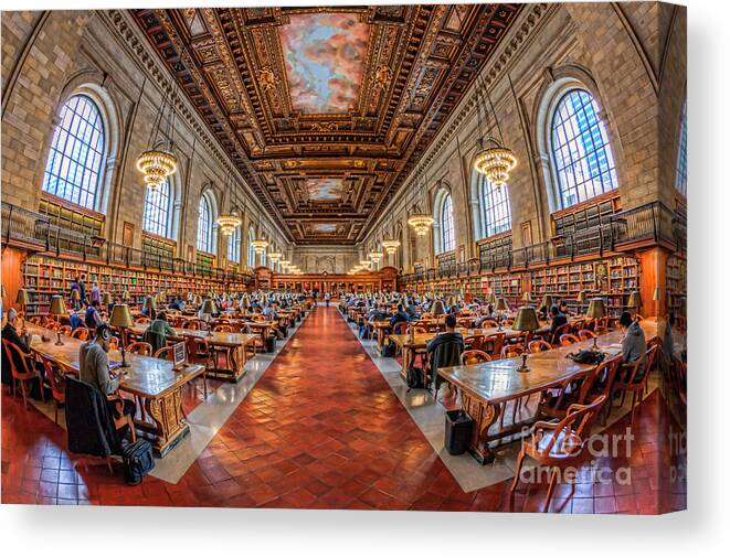 Clarence Holmes Canvas Print featuring the photograph New York Public Library Main Reading Room I by Clarence Holmes