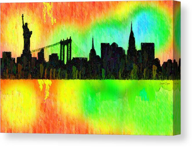 New York Skyline Silhouette Colorful Pa Canvas Print Canvas Art By Leonardo Digenio