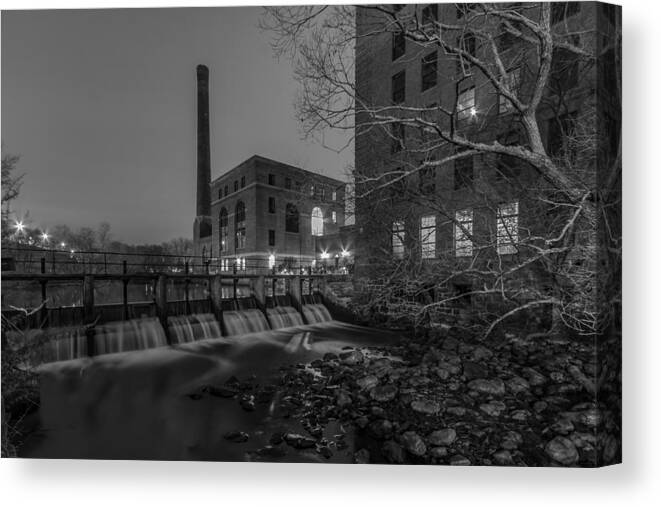 Boston Canvas Print featuring the photograph Night at the River 2 in Black and White by Brian MacLean
